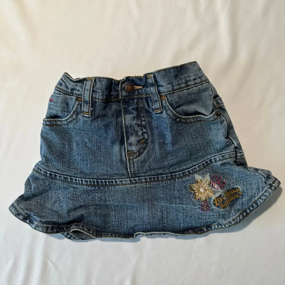 Vintage 2000s Y2K Levi Strauss Flower Embroidered Denim Jean Skort/Skirt Sz 24 m
